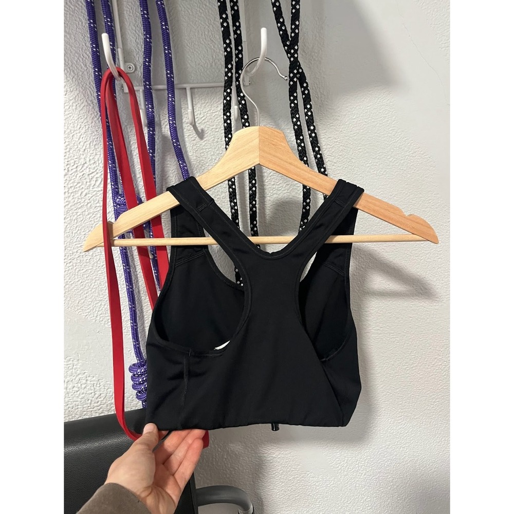 Nike Dri-FIT Womens Black Racerback Sports Bra Medium Impact Swoosh Logo - Picture 2 of 2
